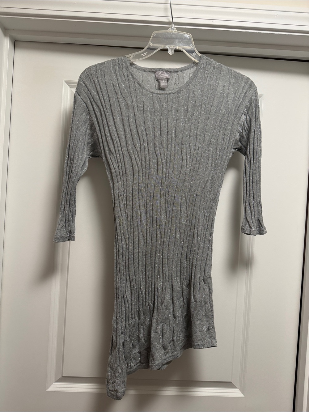Shimmering Ribbed Gray Dress - Ladies' Asymmetrical Hem